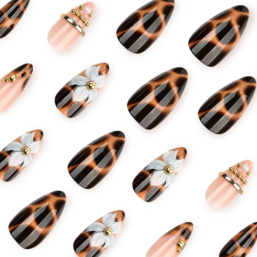 Artful stiletto nails with flower and leopard design Stornfield