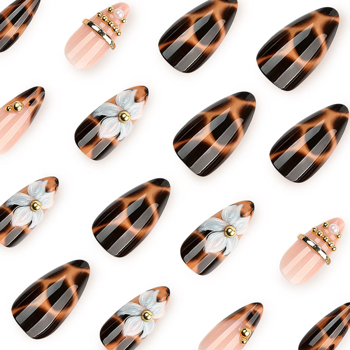 Artful stiletto nails with flower and leopard design Stornfield