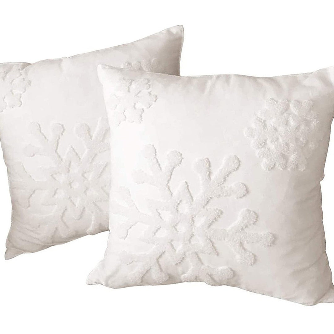 Snowflake Chenille Tufted Square Throw Pillow Covers Set