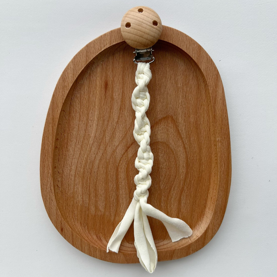 Braided Cotton Pacifier Clip with Wooden Safety Clamp