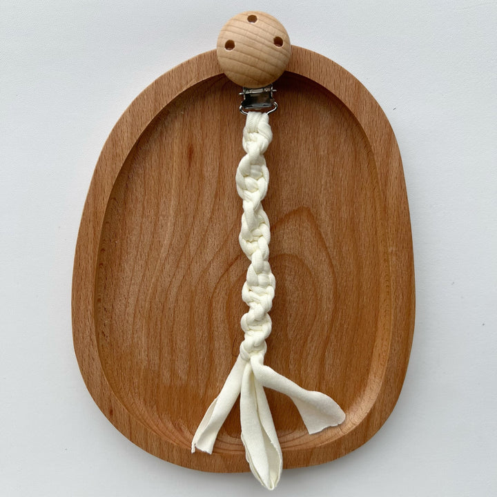 Braided Cotton Pacifier Clip with Wooden Safety Clamp