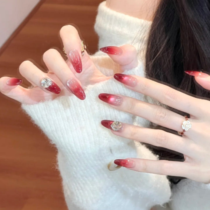Glamorous Gradient Stiletto Press-On Nails with Rhinestone Accents Stornfield