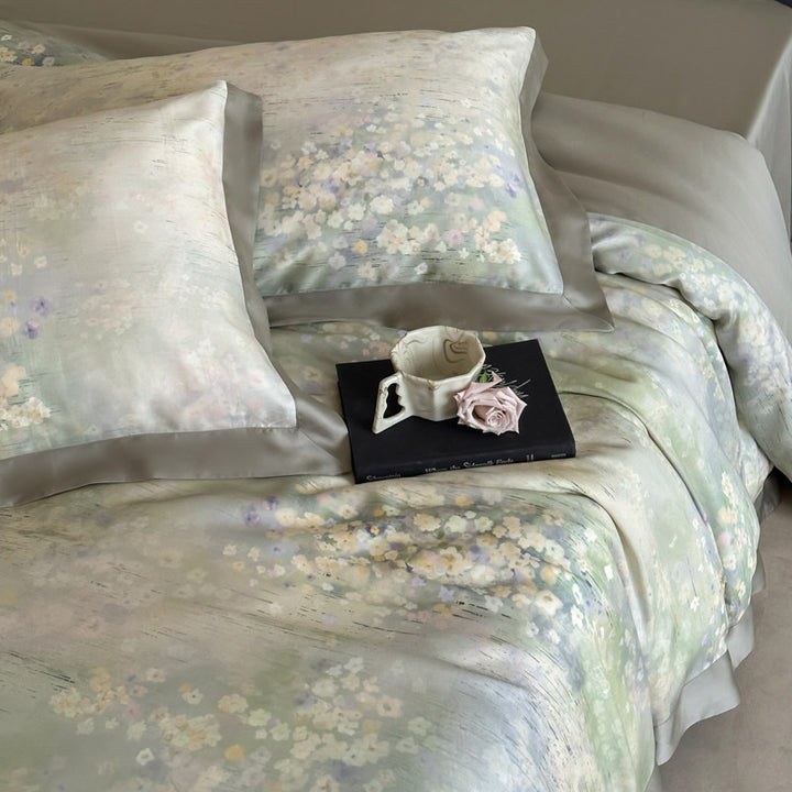 Botanical Watercolor Micro-Sateen Reversible Duvet Cover Set with Embroidered Lumbar Pillow