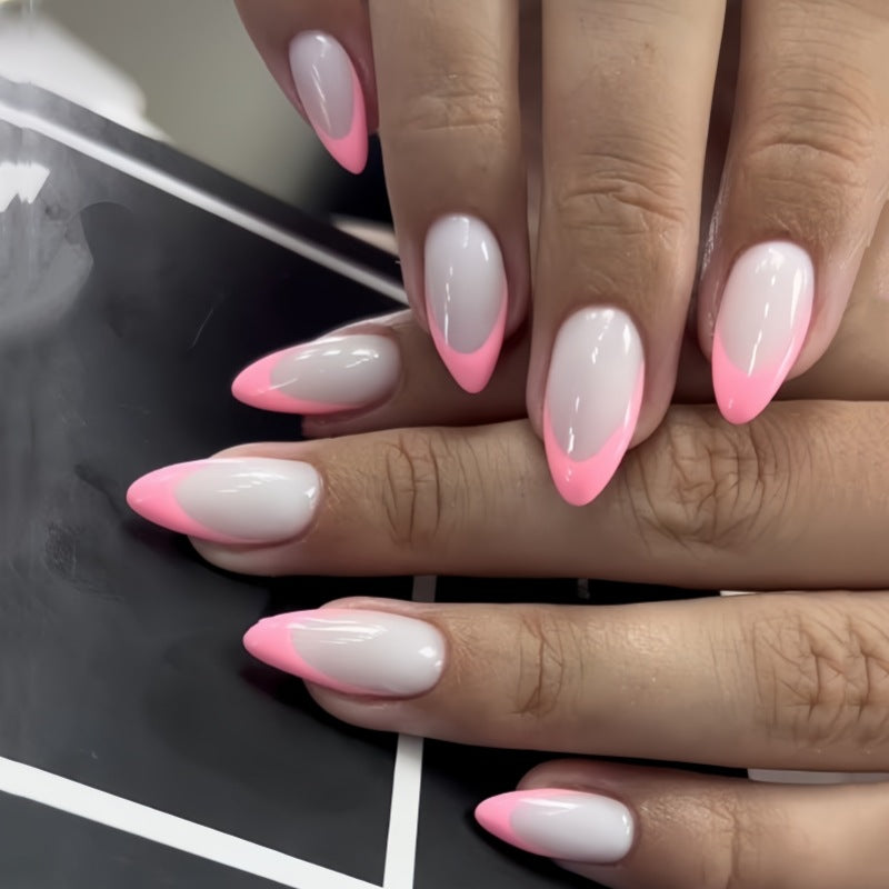 Stylish Almond-Shaped Press-On Nail Set with Chic Pink Tips Stornfield