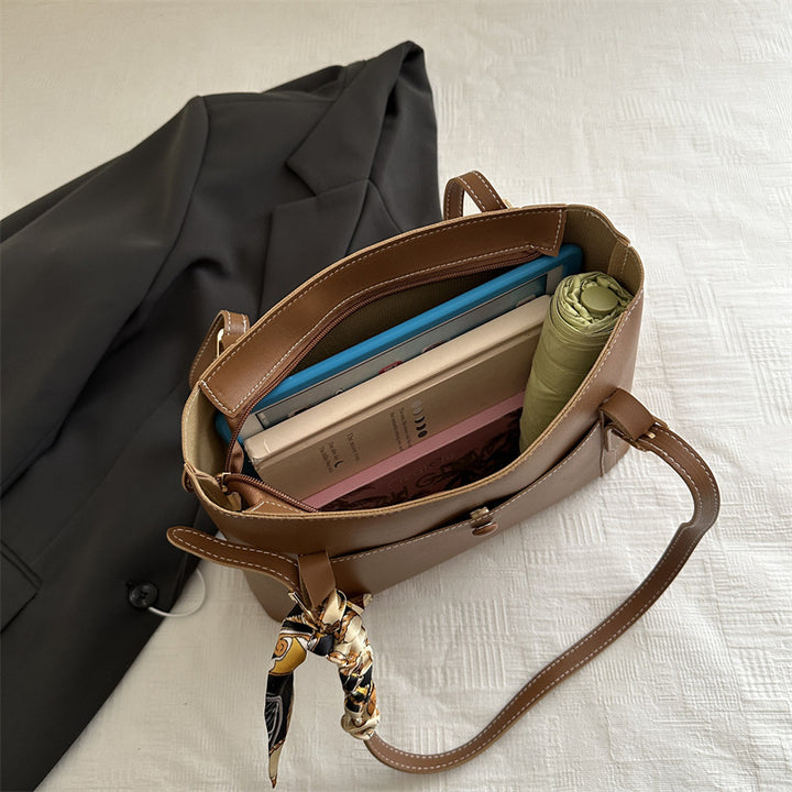 Elegant Structured Tote Bag with Scarf Detail