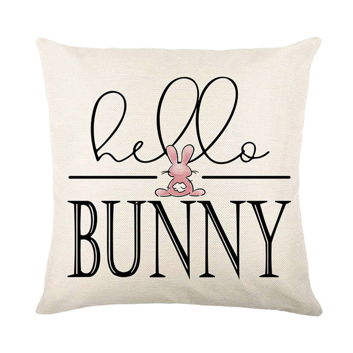 Decorative Linen Throw Pillow Cover with Hello Bunny Printed Design