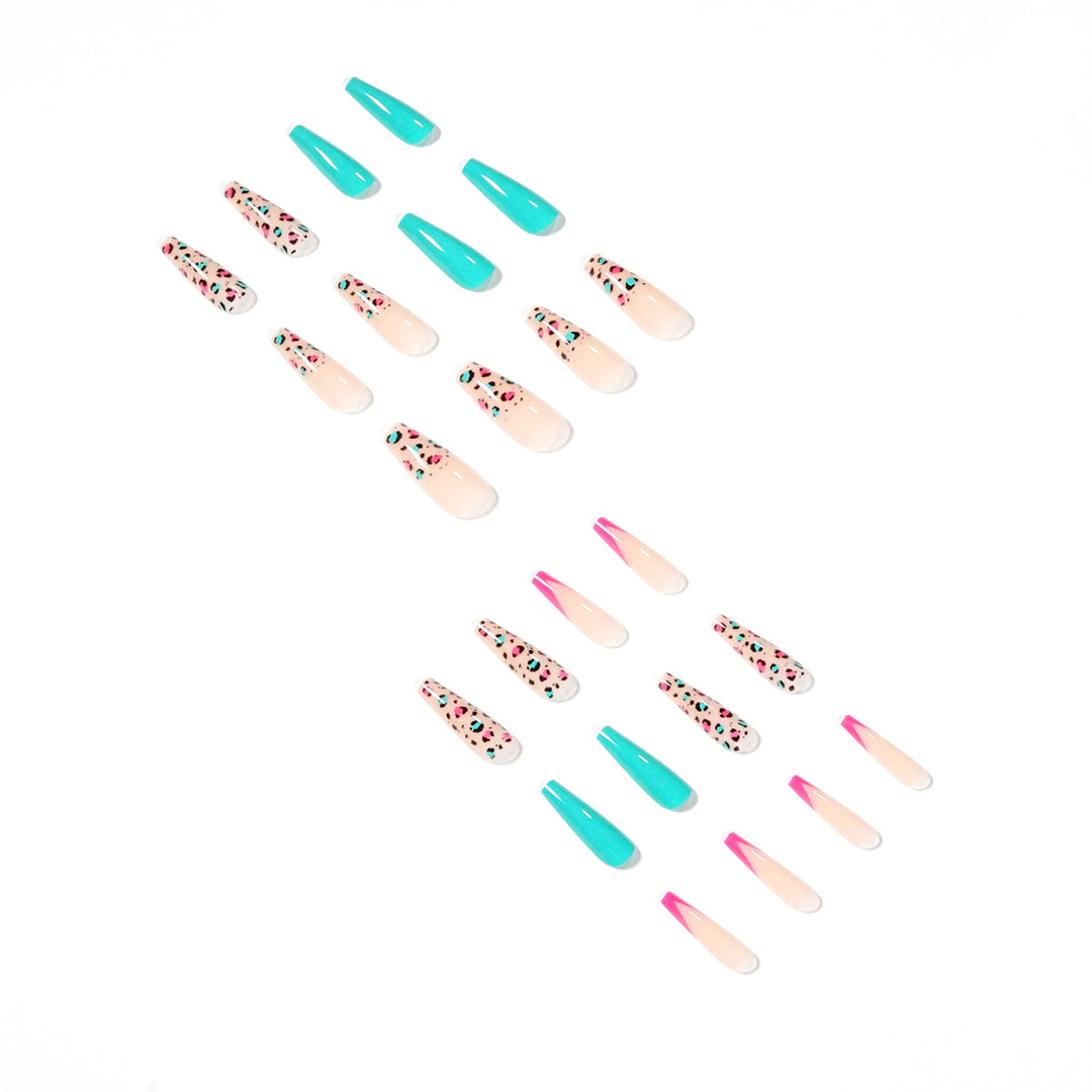 Artful Nail Extensions with Leopard Pattern and Neon Accents Stornfield