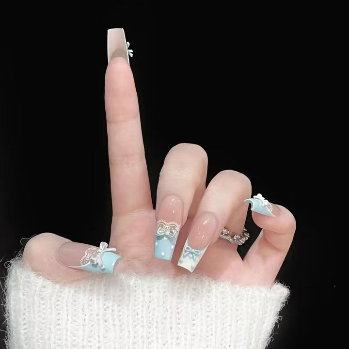 Elegant artificial nails with bow design Stornfield