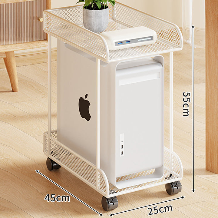 Under-Desk Rolling PC Tower Stand with Mesh Tray and Locking Casters