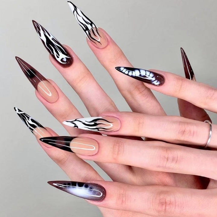 Artificial nails with creative black-and-white pattern Stornfield