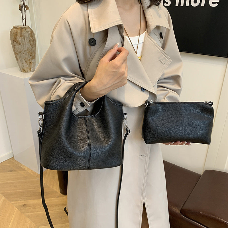 Versatile Leather Tote with Detachable Pouch