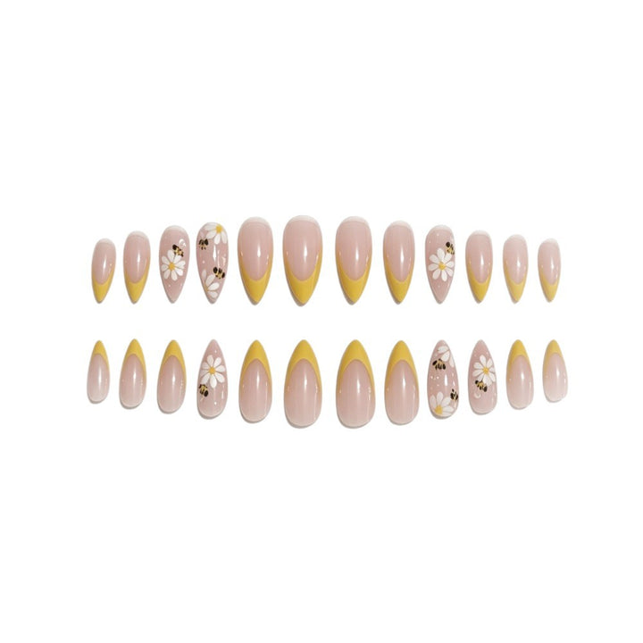 Artificial nails with elegant French tip and floral accents Stornfield