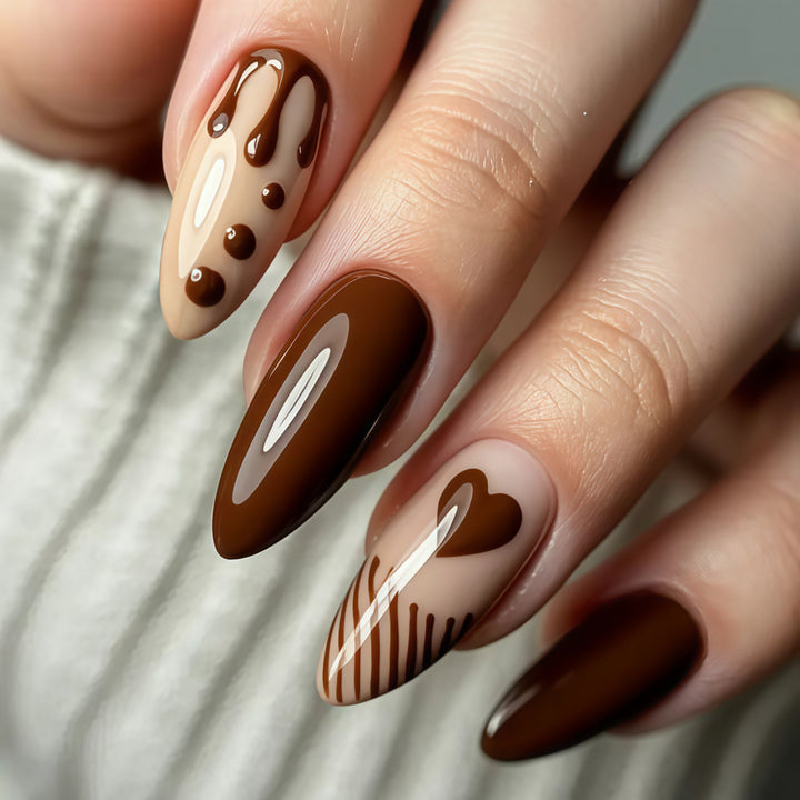 Artificial nails with creative heart and chocolate designs Stornfield