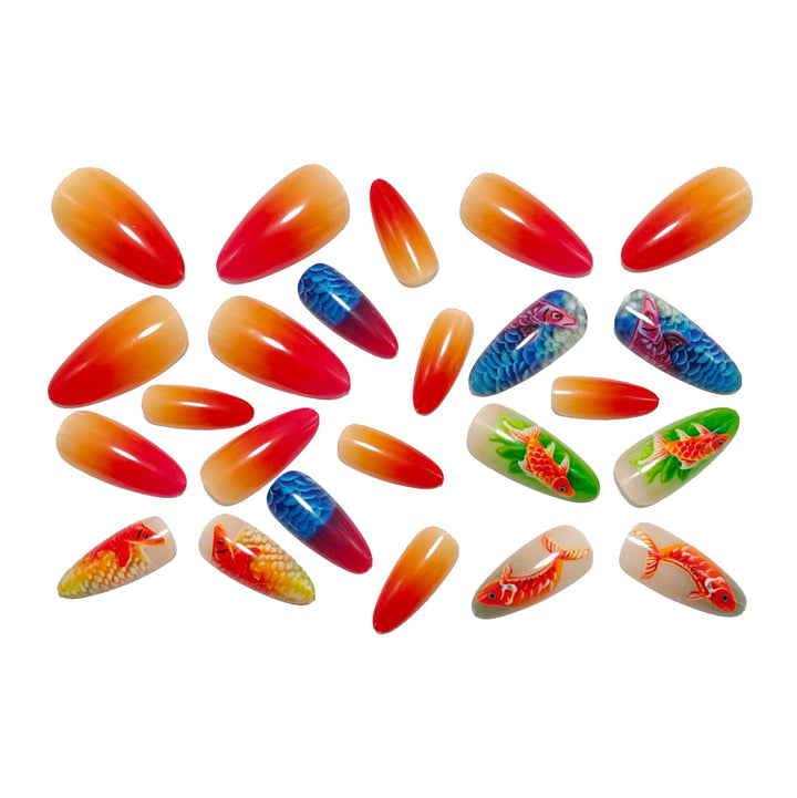 Artificial nails with 3D Koi fish design Stornfield