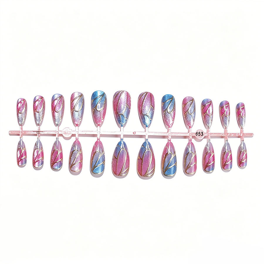Artificial nail set with shimmering color gradients and elegant 3D details Stornfield