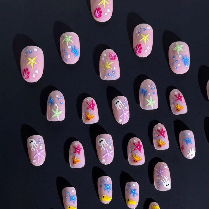 Acrylic nail set with maritime design and colorful 3D accents Stornfield