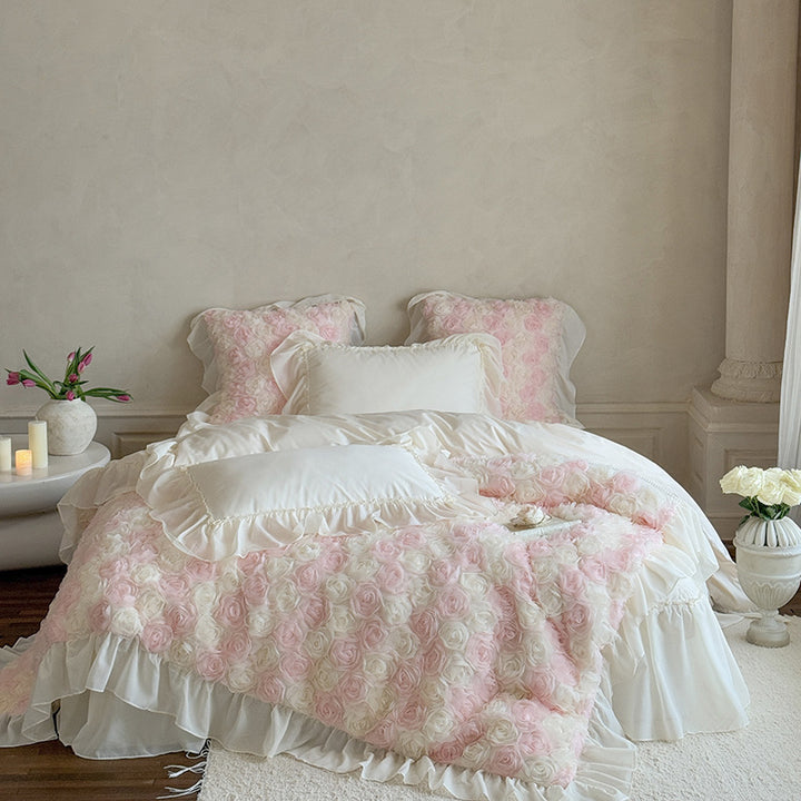 Luxury Floral Ruffled Duvet Cover Bedding Set