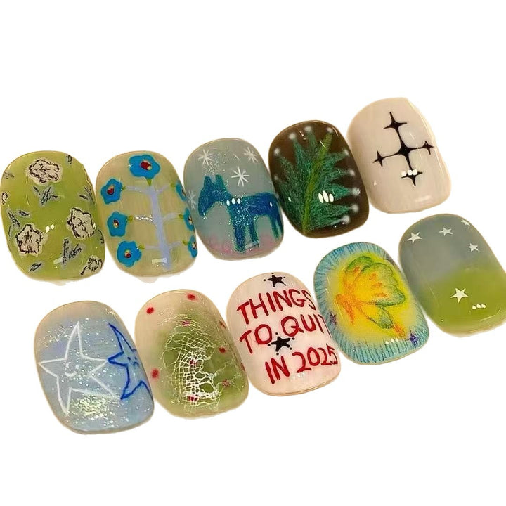 Artistic Cat-Themed Press-On Nail Art Set Stornfield