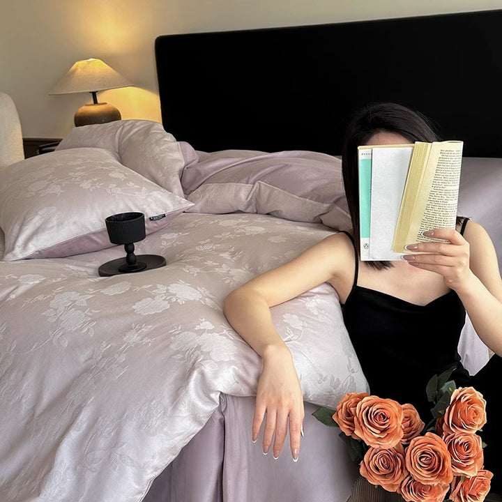 Jacquard Floral Duvet Cover Set with Reversible Sateen Backing