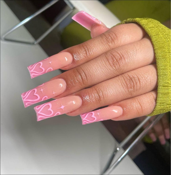 Heart-Design Long Press-On Nails Stornfield