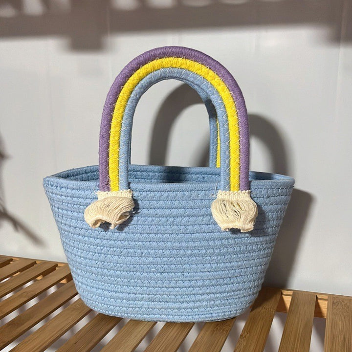 Women's handmade basket bag with color-coordinated handle accents Stornfield