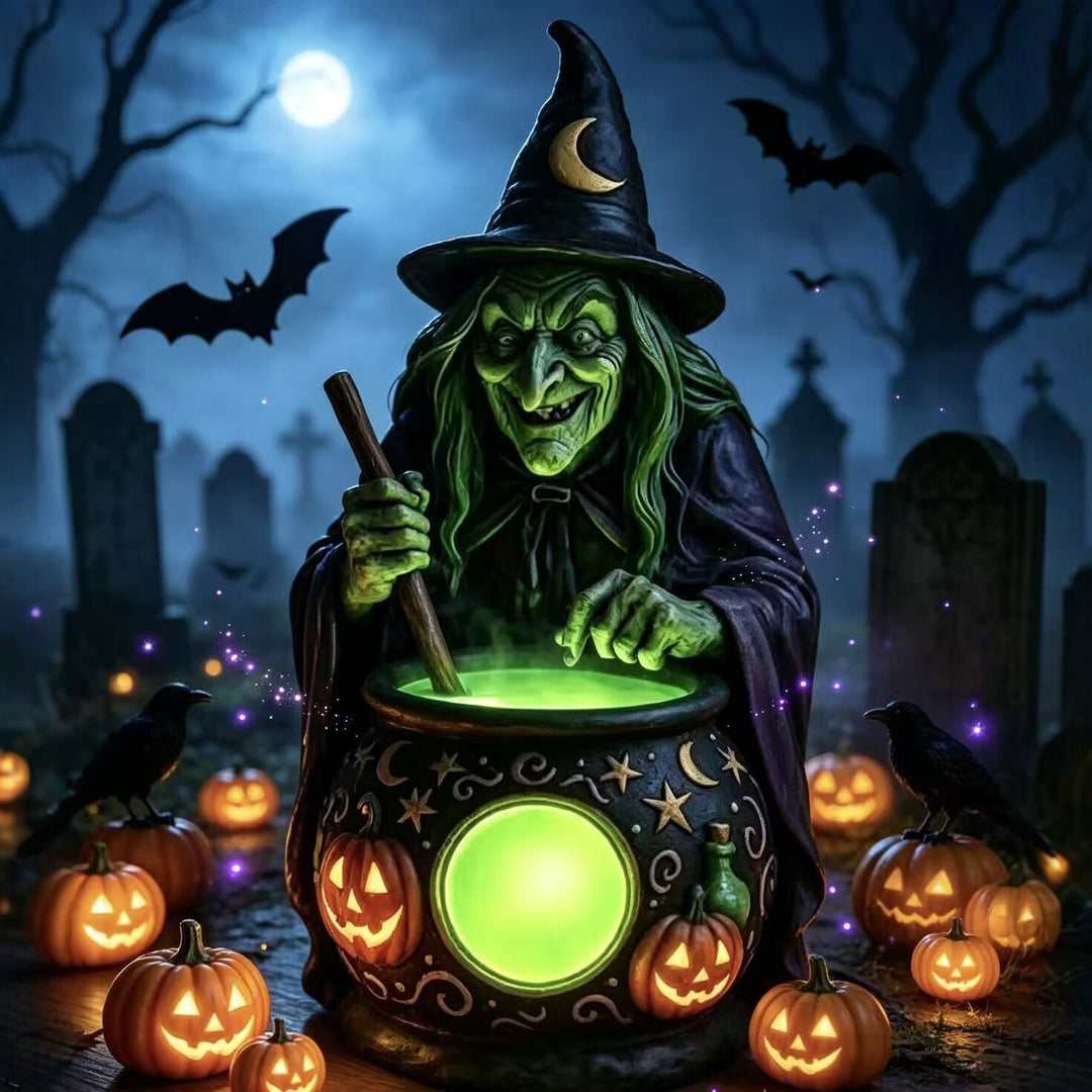 Decorative witch figure with cauldron Stornfield