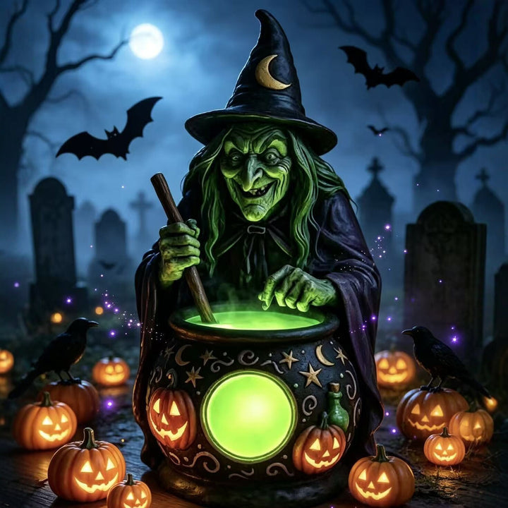 Decorative witch figure with cauldron Stornfield