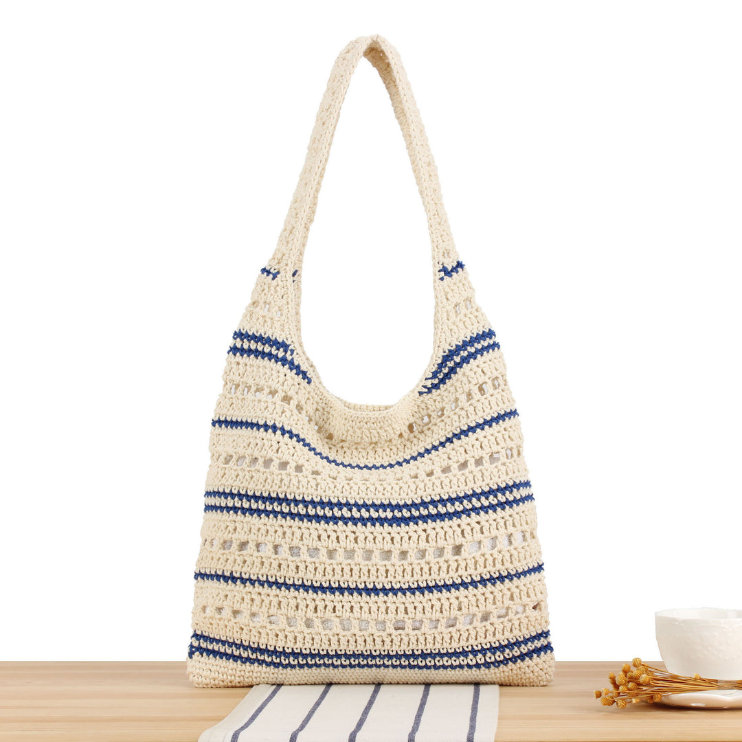 Braided Macrame Shoulder Bag with Modern Stripes Stornfield