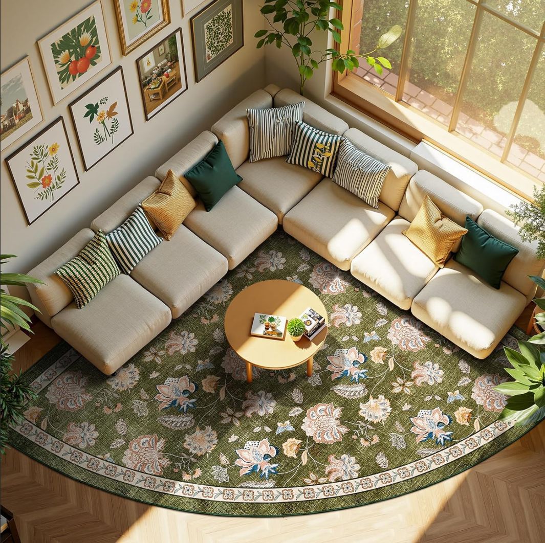 Floral-Patterned Round Area Rug