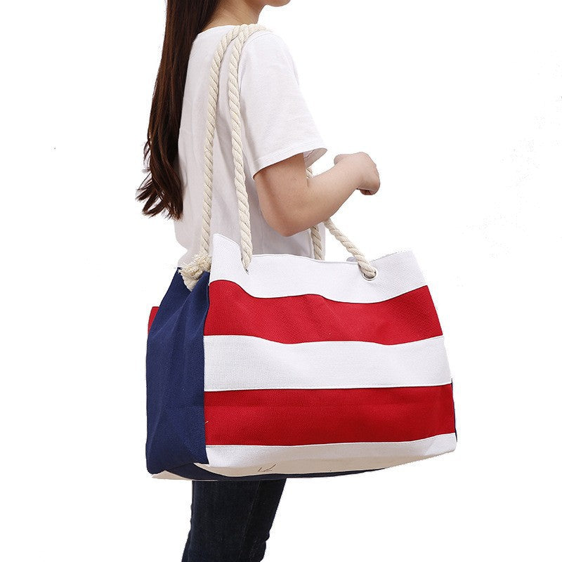 Shopping bag with maritime stripes and robust rope handles Stornfield