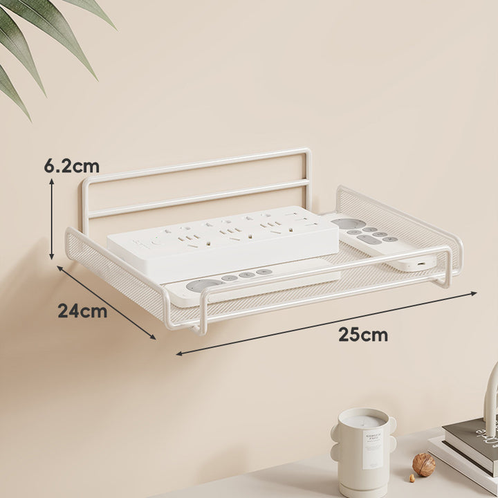 Wall-Mounted Two-Tier Ventilated Mesh Router and Power Strip Organizer
