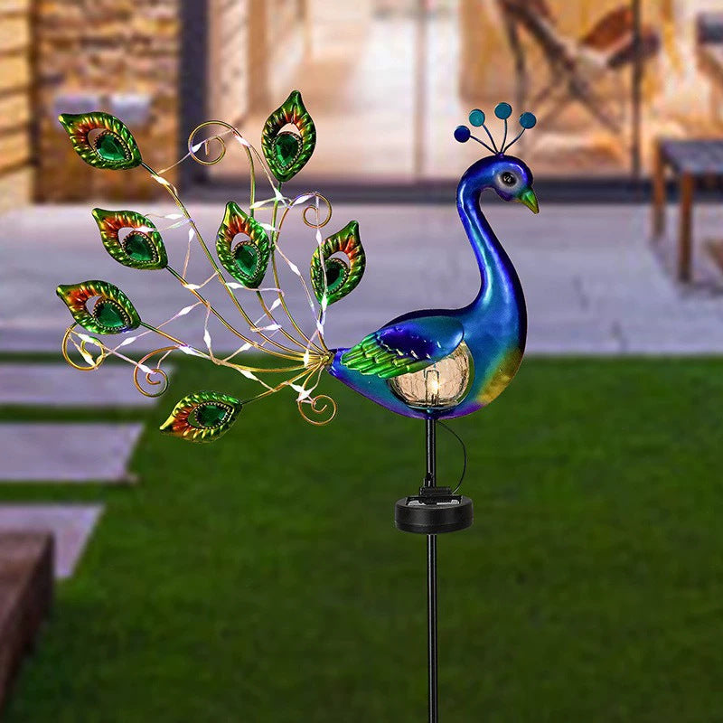 Decorative Metal Peacock Garden Stake Sculpture With Integrated LED Fairy Lights And Weatherproof Outdoor Stake Stornfield