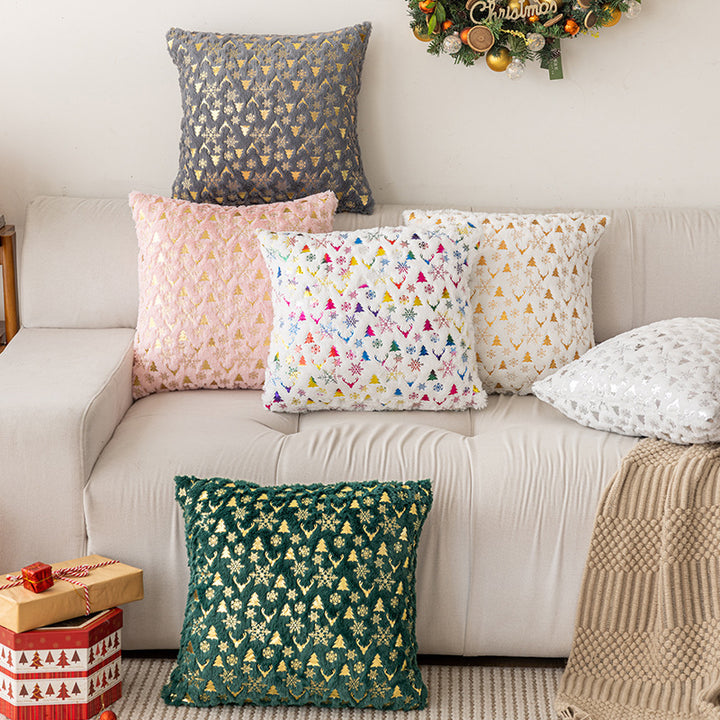 Decorative Plush Velvet Holiday Throw Pillow Cover with Gold Foil Motif