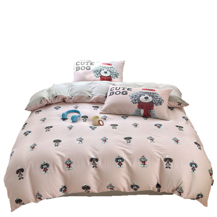 Cotton Printed Duvet Cover Set with Cute Dog Illustration