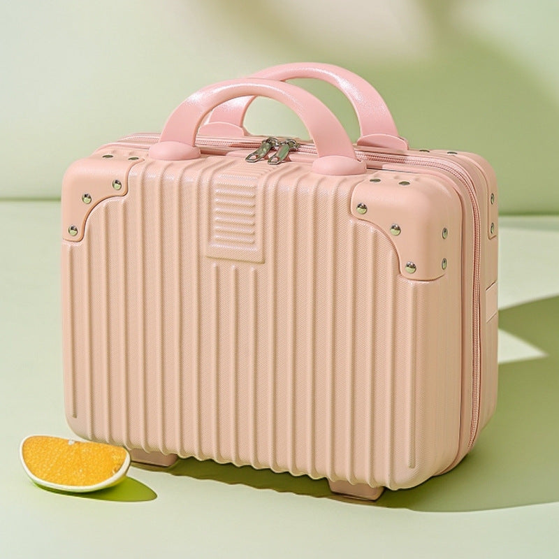 structured hard-shell vanity travel case with faux-leather corner reinforcements and dual top handles Stornfield
