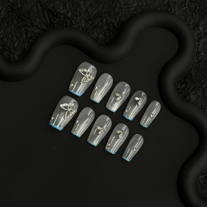 Decorative Press-On Nail Tips with Rhinestone Accents
