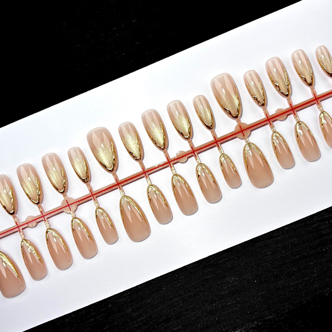 Elegant Gold-Accented Press-On Nail Design