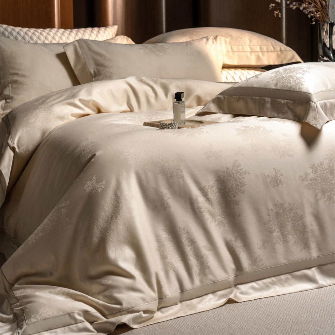 Luxury Damask Jacquard Sateen Duvet Cover Set with Hotel-Style Hem