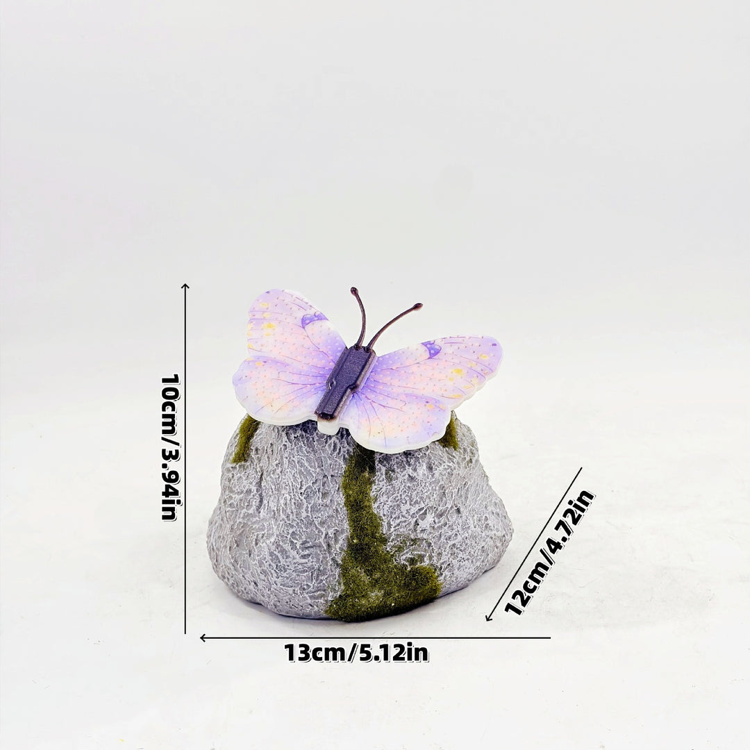 Decorative Solar-Powered Butterfly Perched Stone LED Garden Accent Stornfield