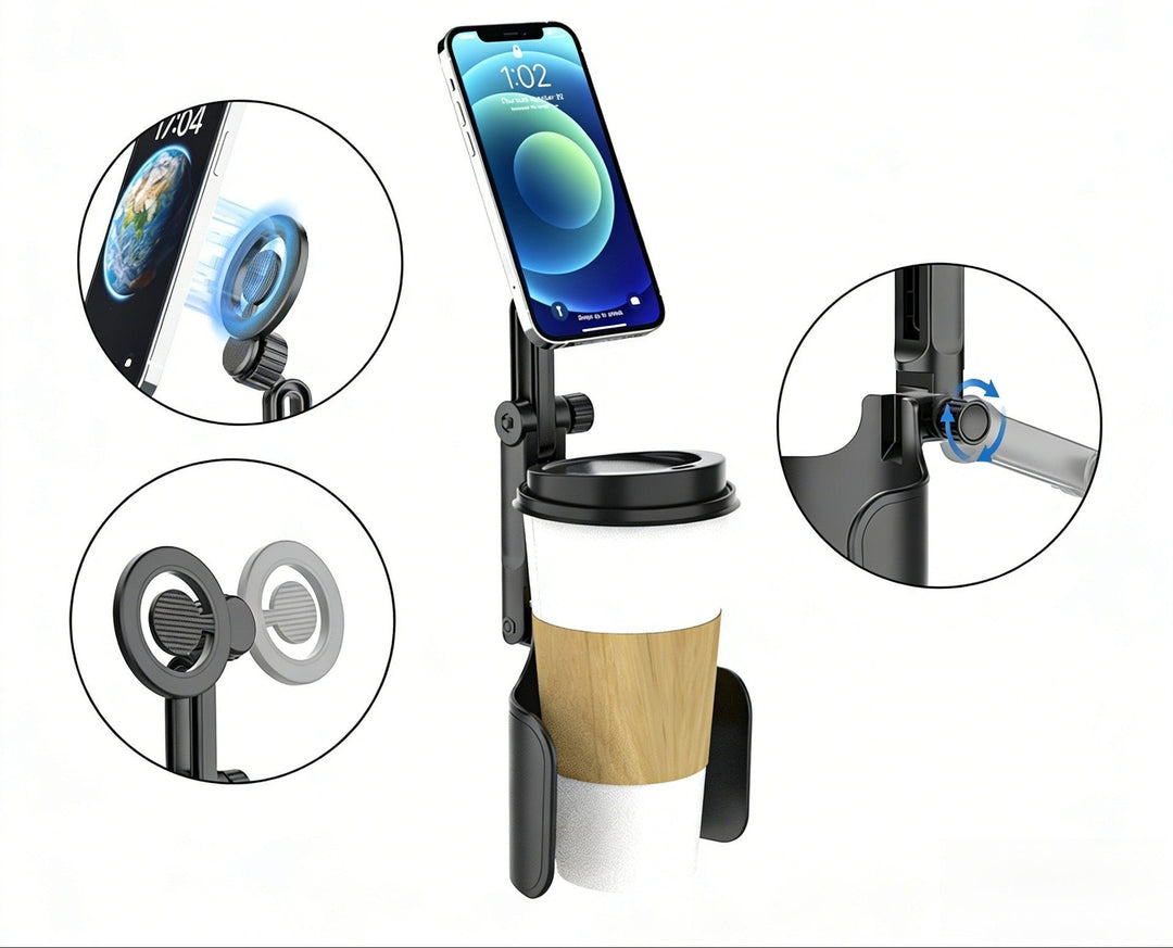 Adjustable car headrest tablet and smartphone holder with telescopic support arm and anti slip cradle Stornfield