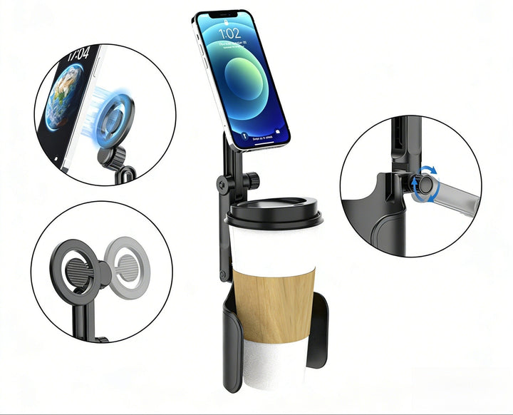 Adjustable car headrest tablet and smartphone holder with telescopic support arm and anti slip cradle Stornfield