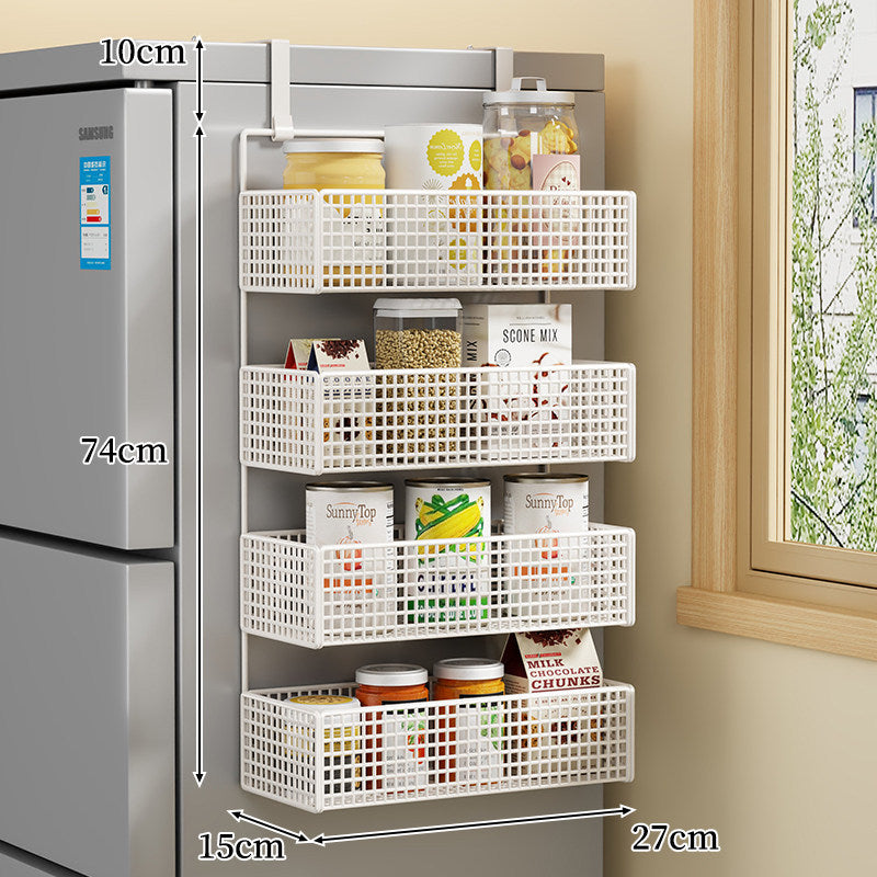 Over-the-Fridge Stacked Metal Mesh Hanging Storage Basket