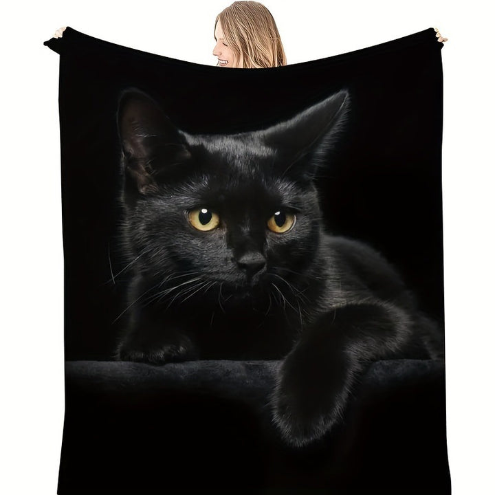 Fleece Blanket Featuring Illustrated Kittens