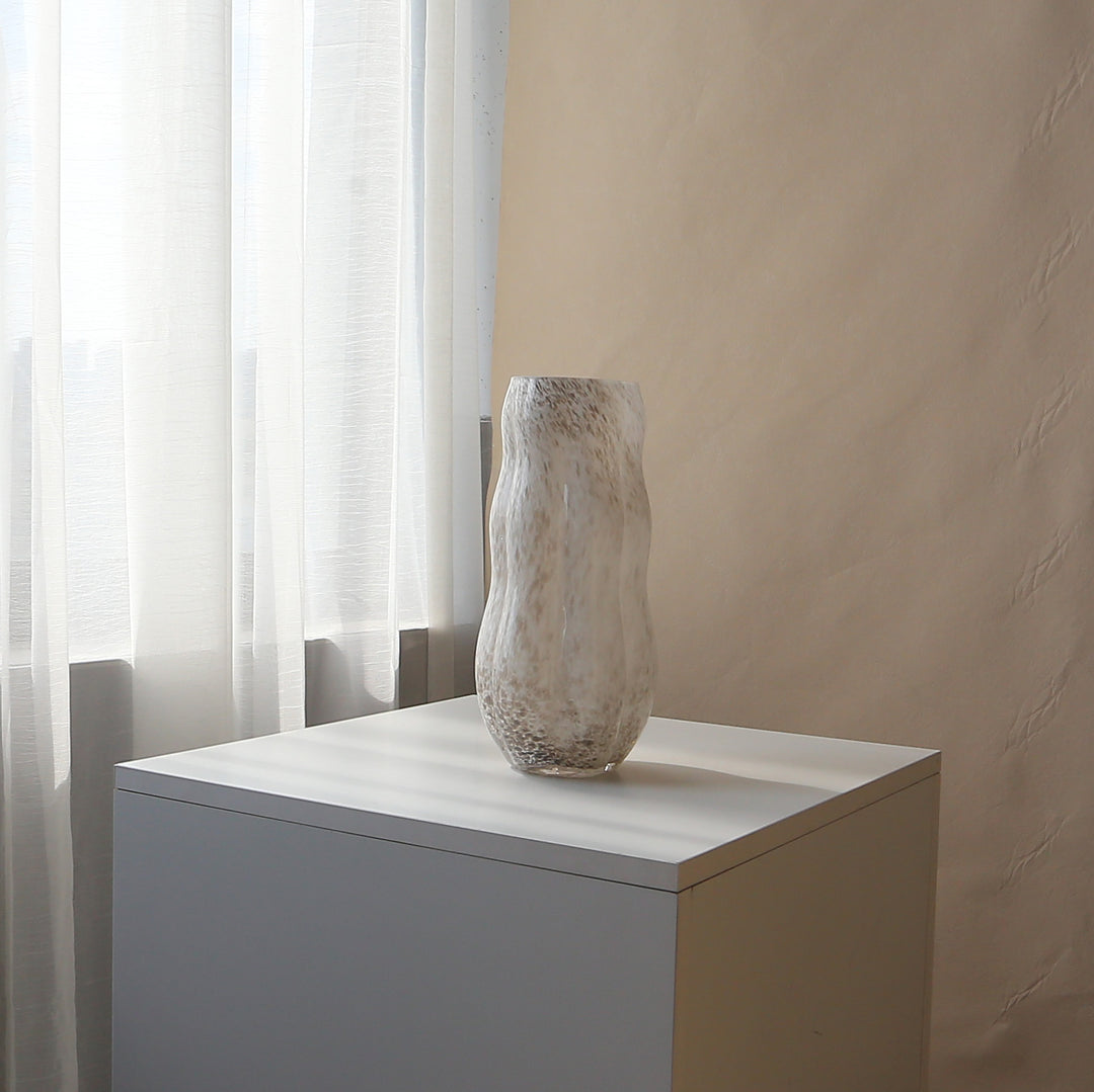 Handblown Textured Decorative Glass Vase with Organic Curved Silhouette Stornfield