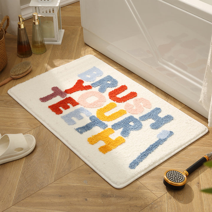 Plush Bathroom Mat with Motivational Phrase