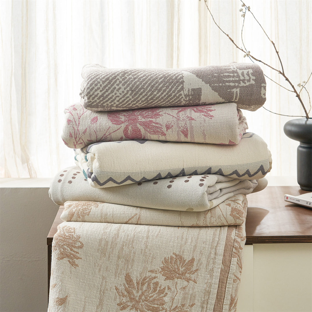 Reversible Floral Jacquard Cotton Coverlet Quilt Bedspread