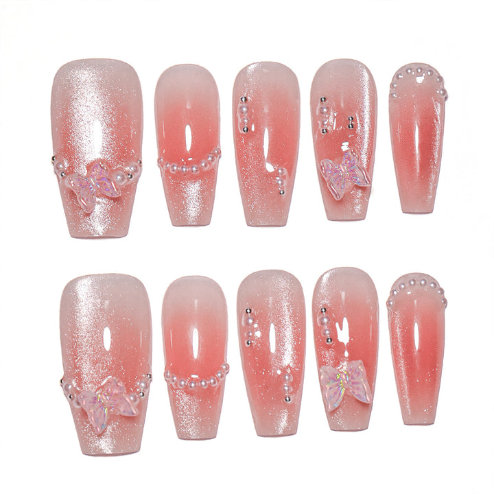 Glamorous artificial nails with elegant bow and butterfly design Stornfield