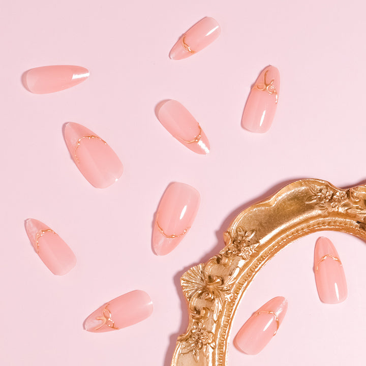 Artistic Pointed Press-On Nails with Gold Accents Stornfield