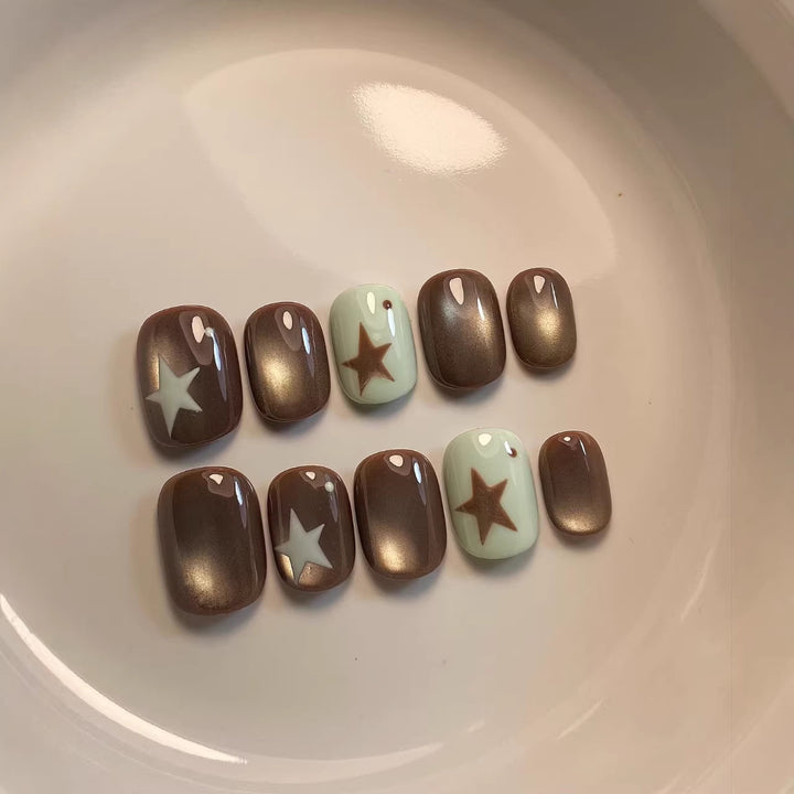 Star-Patterned Press-On Nail Art Set