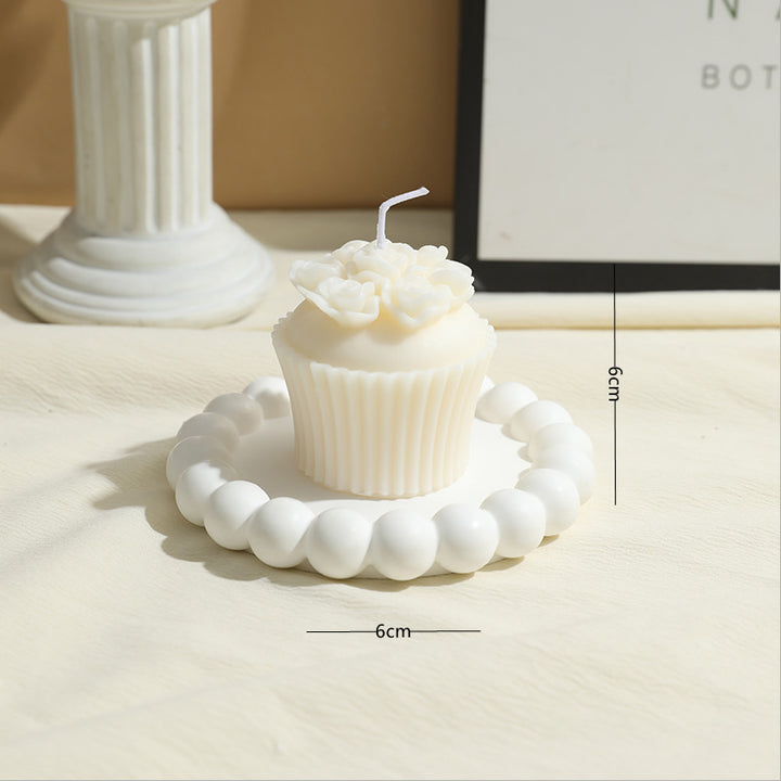 Decorative Rose-Shaped Soy Wax Candle with Beaded Tray